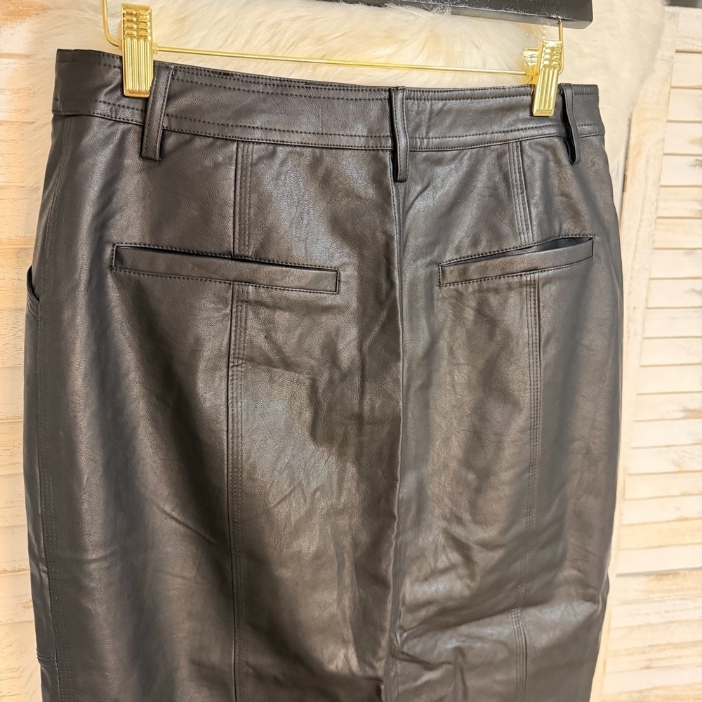 Sanctuary Faux Leather Midi Black Pencil Skirt - Picture 6 of 8
